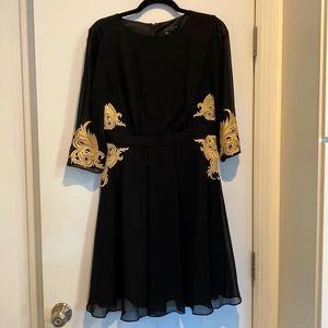 Ted Baker black dress with gold embroidery size 3 (US 8-10)